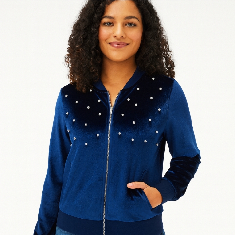Belleza Royal blue fleece with pearls Coquette girl feminine No size tag.